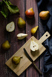 Photo of food printed on vanyl background for proffessional photography. Displayes with pears and cloth 